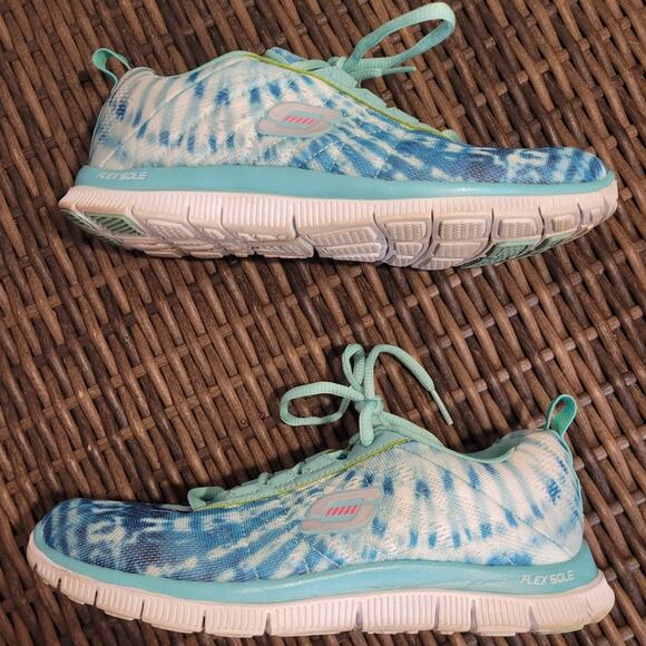 SKECHERS Flex Appeal 11884 Tie Dye Sneakers Sz 7.5 Mint Green Aqua Comfortcore - Picture 8 of 9